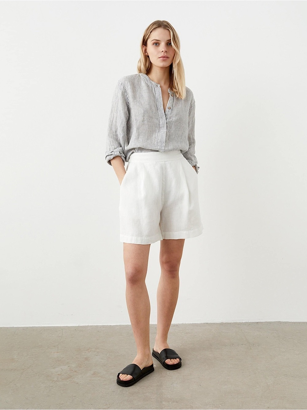 Massimo Dutti White High-Rise Linen-Blend Shorts